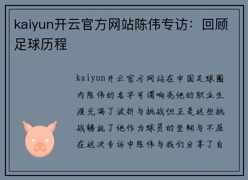 kaiyun开云官方网站陈伟专访：回顾足球历程